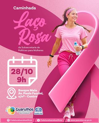 Caminhada Laço Rosa para assistidas pelas Casas da Mulher será no próximo dia 28