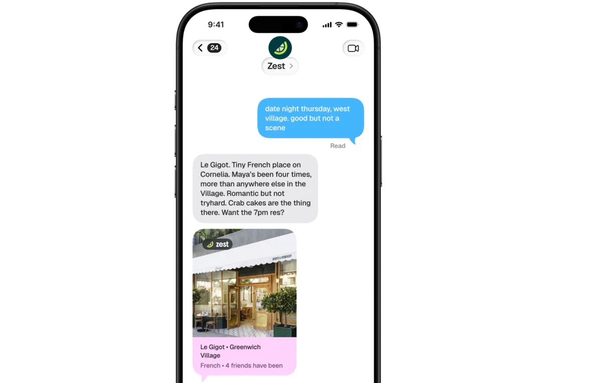 O novo agente de IA da Zest encontra restaurantes e faz reservas por mensagem de texto