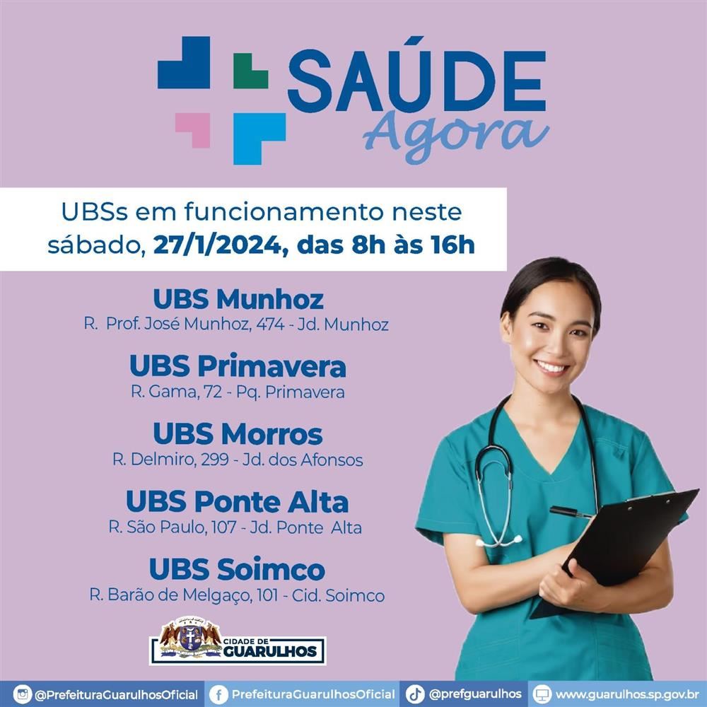 Guarulhos abre 5 UBS no sábado pelo programa Saúde Agora
