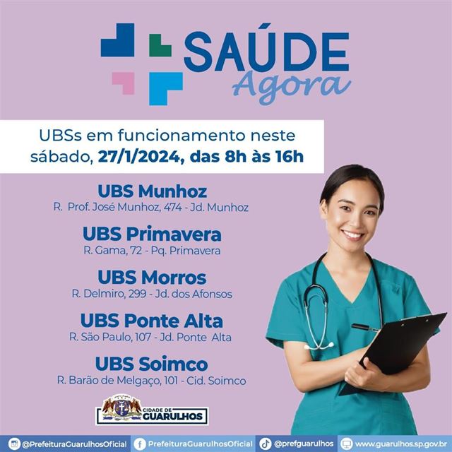 Guarulhos abre 5 UBS no sábado pelo programa Saúde Agora