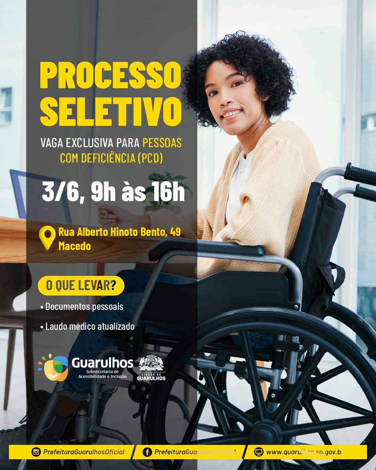 Prefeitura realiza seleção para 100 vagas de emprego exclusivas para pessoas com deficiência