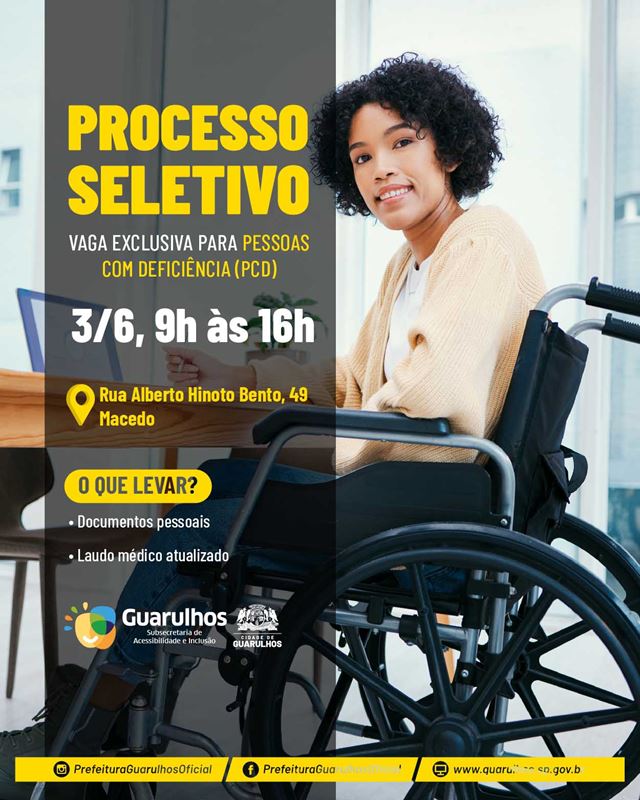 Prefeitura realiza seleção para 100 vagas de emprego exclusivas para pessoas com deficiência