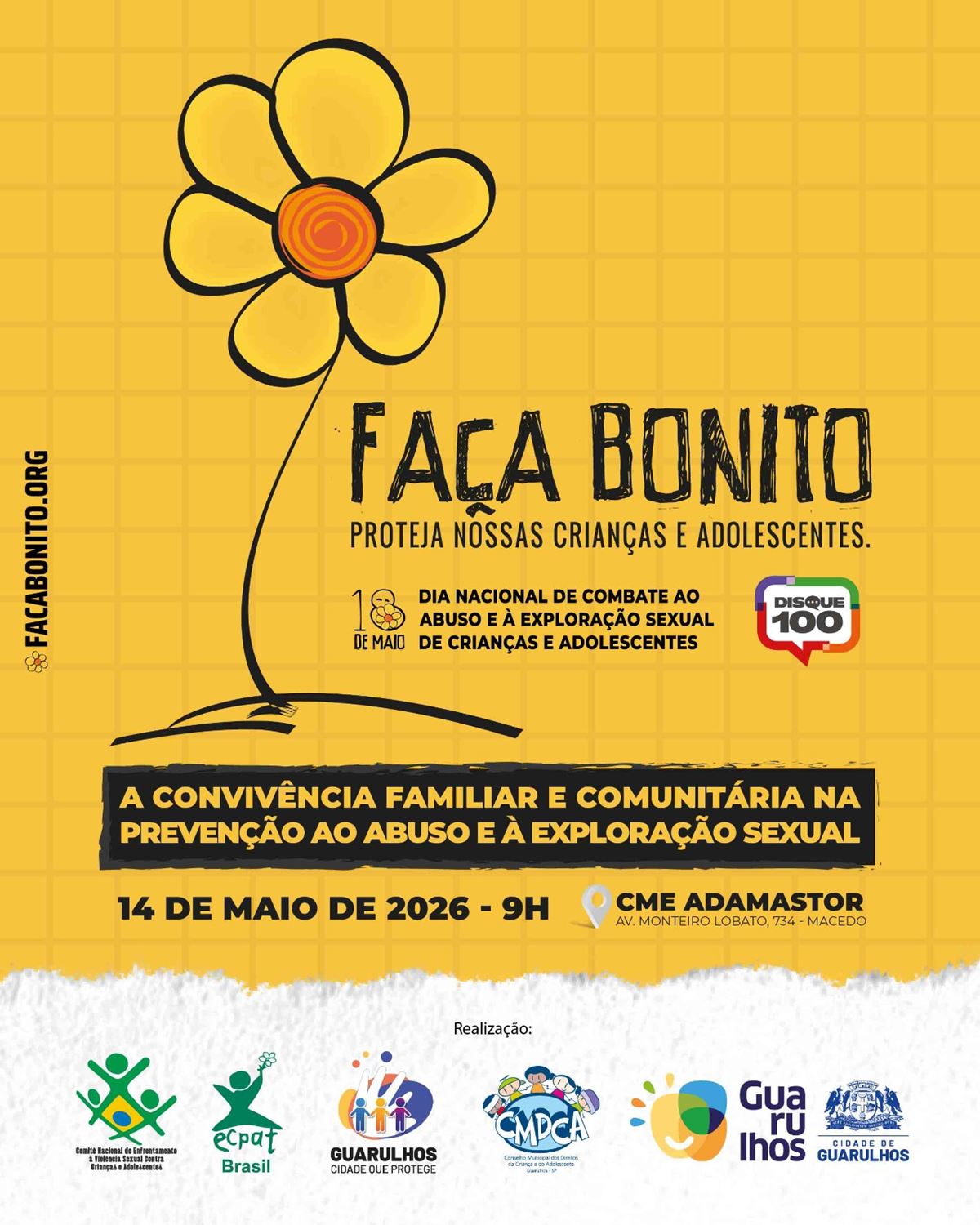 Maio Laranja e ações de prevenção ao abuso infantil são temas de evento no próximo dia 14 no Adamastor