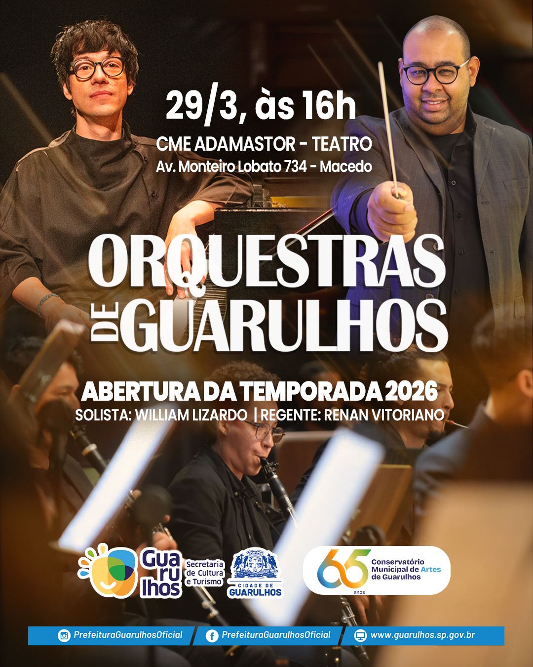 Concerto da Gru Sinfônica abre temporada 2026 das Orquestras de Guarulhos