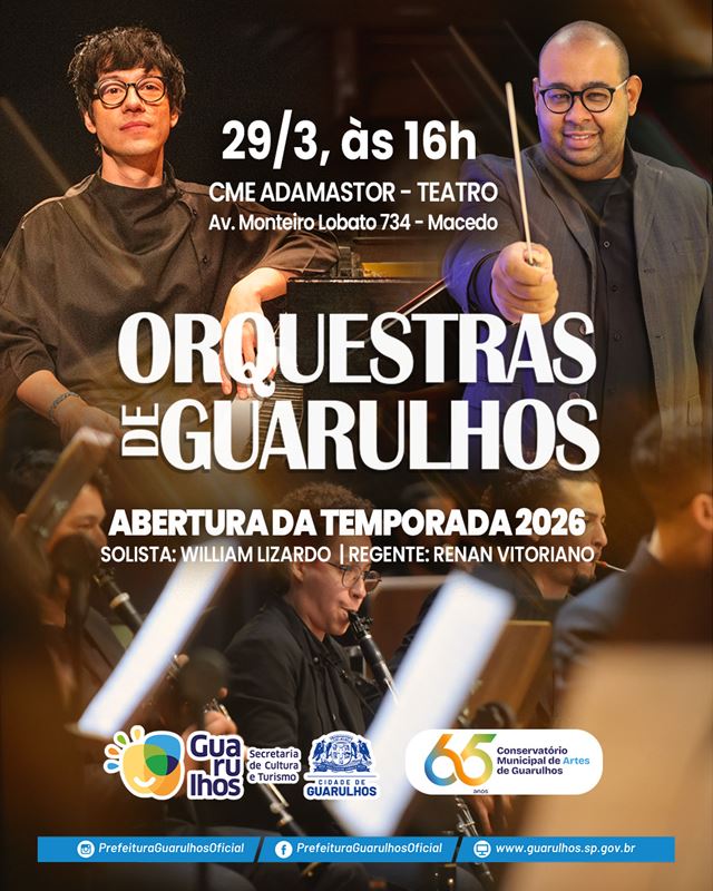 Concerto da Gru Sinfônica abre temporada 2026 das Orquestras de Guarulhos