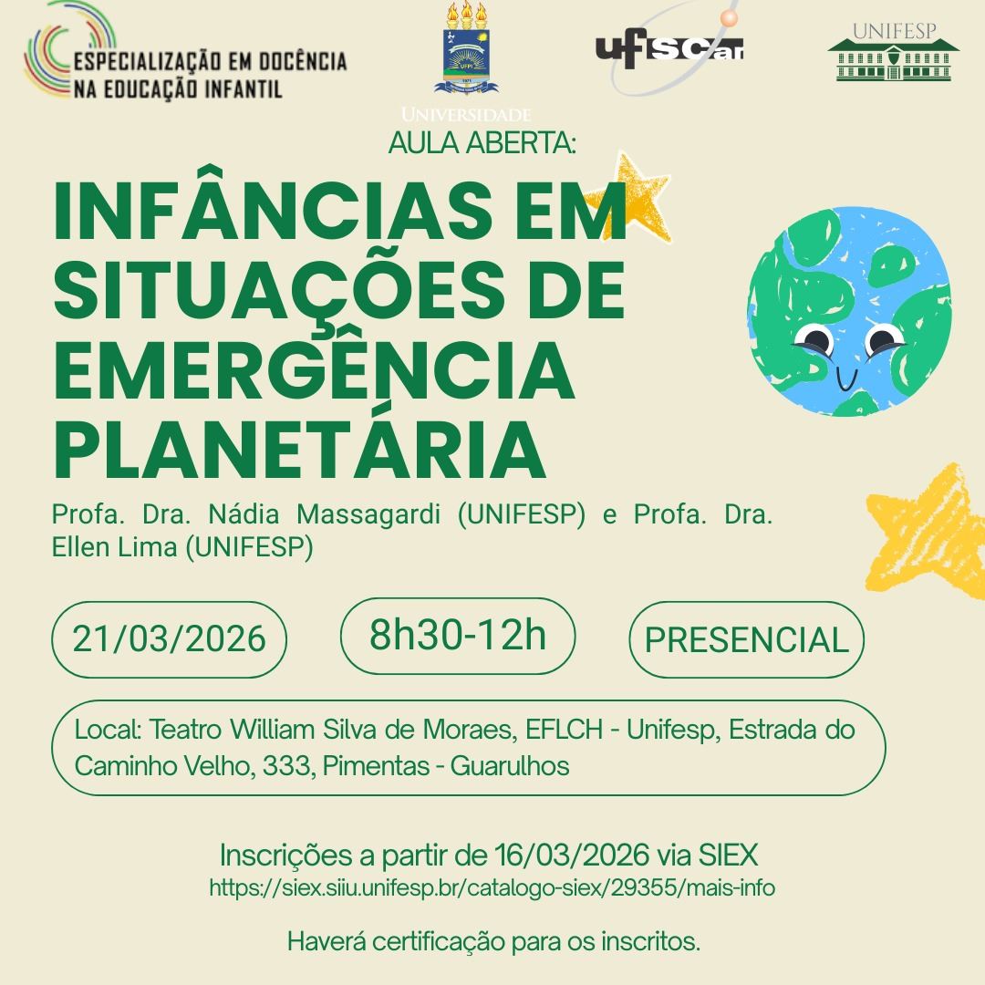 Aula aberta na Unifesp marca início da disciplina Infâncias em Situações de Emergência em curso de especialização