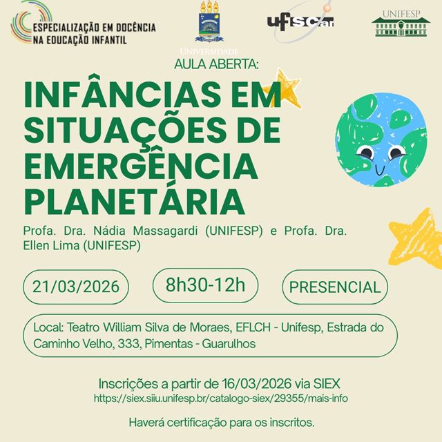 Aula aberta na Unifesp marca início da disciplina Infâncias em Situações de Emergência em curso de especialização