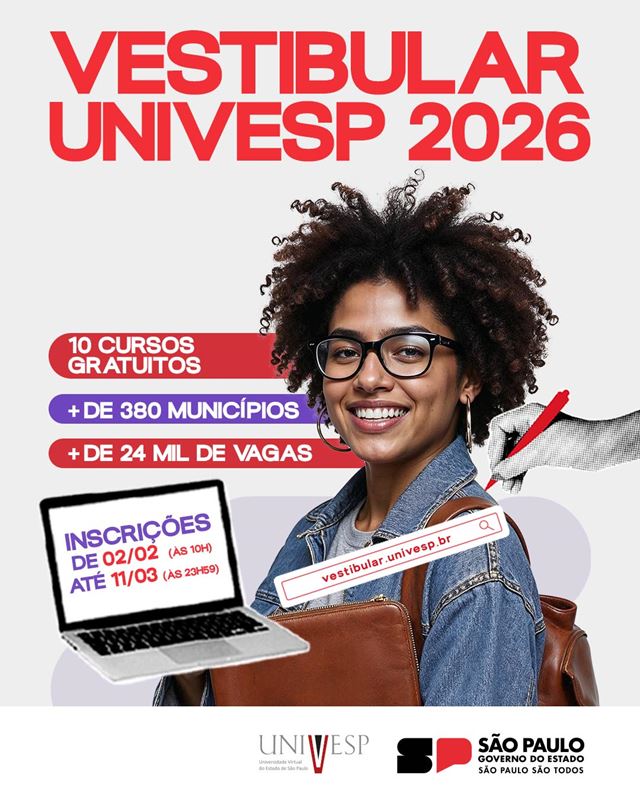 Univesp Guarulhos realiza vestibular para cursos gratuitos de licenciatura, computação e de negócios e produção