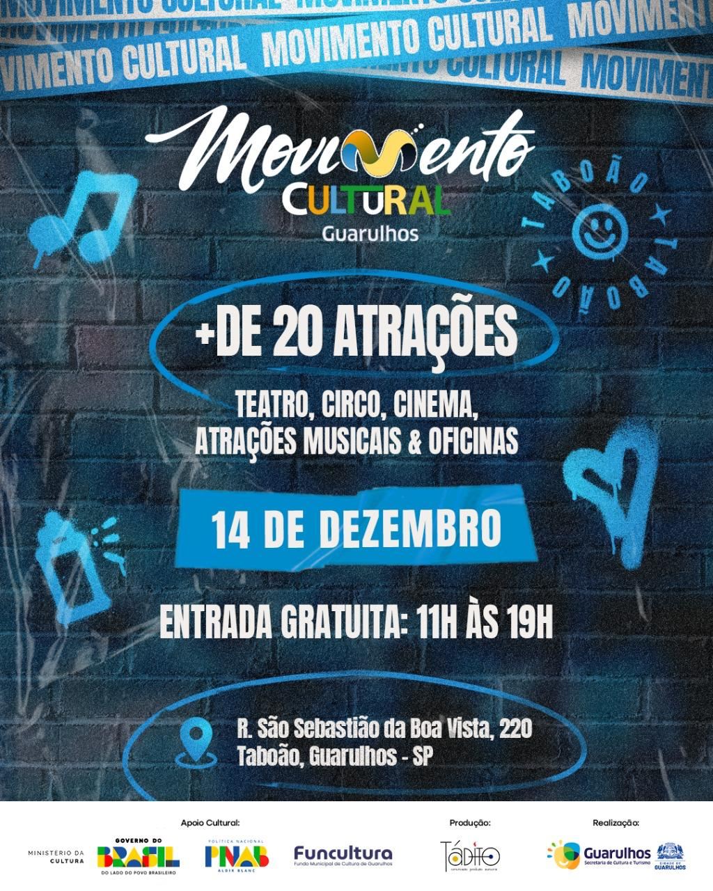 Movimento Cultural leva programação gratuita ao bairro do Taboão neste domingo