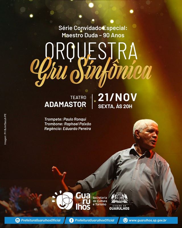 Orquestra Gru Sinfônica homenageia maestro Duda em concerto gratuito na próxima sexta-feira
