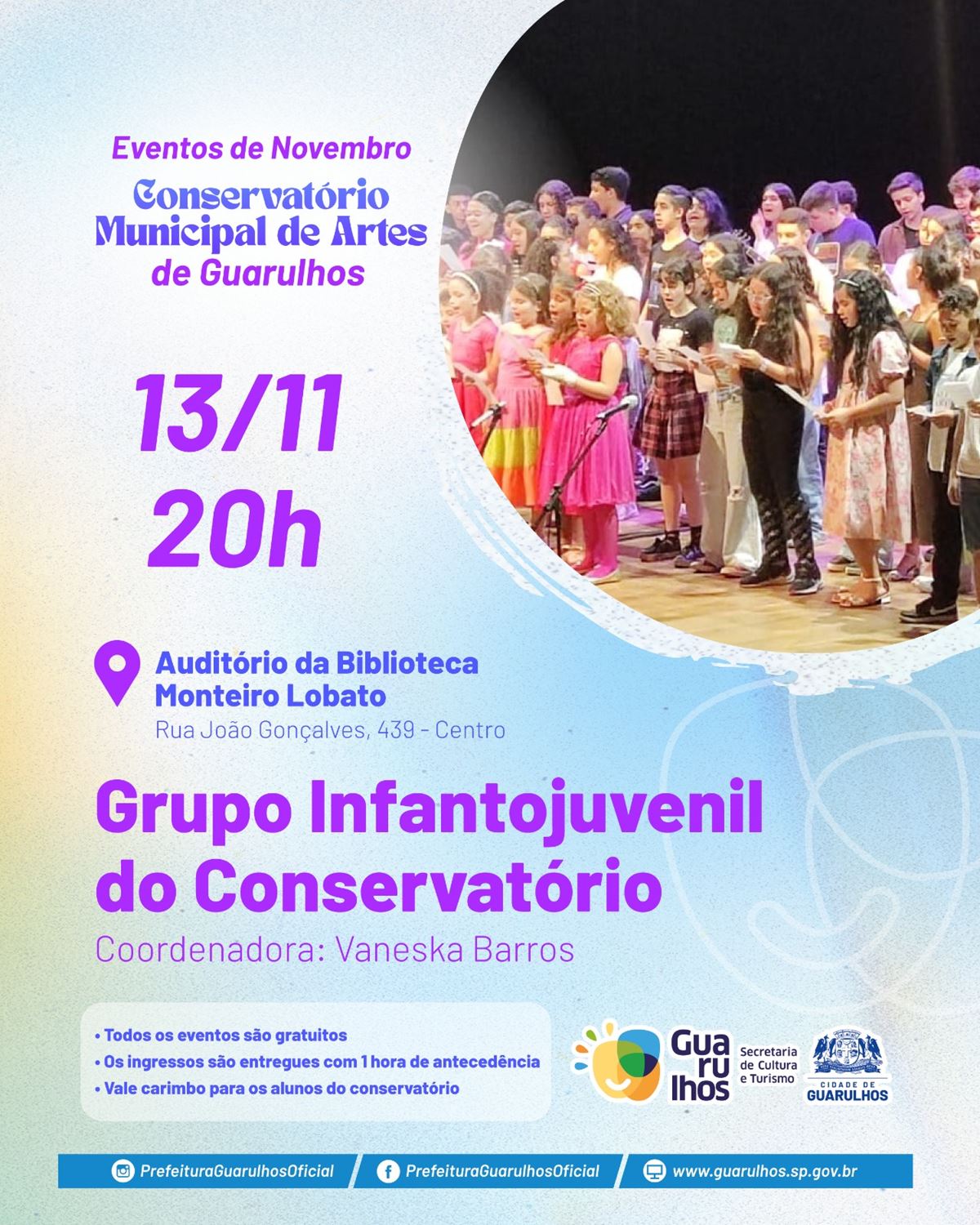 Grupo Infantojuvenil do Conservatório se apresenta gratuitamente no próximo dia 13