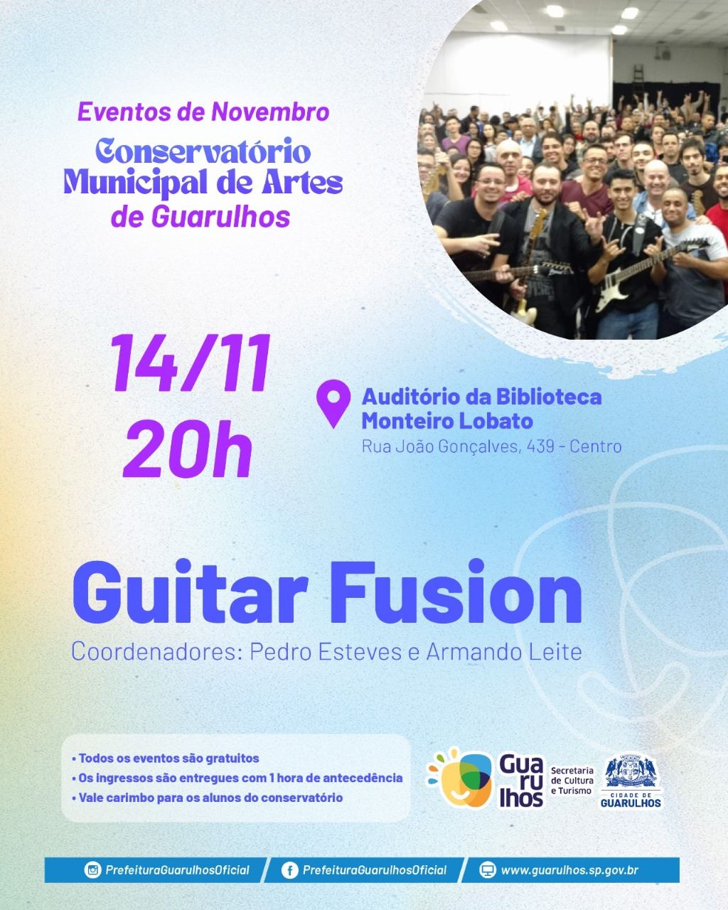Biblioteca Monteiro Lobato recebe o Guitar Fusion no próximo dia 14