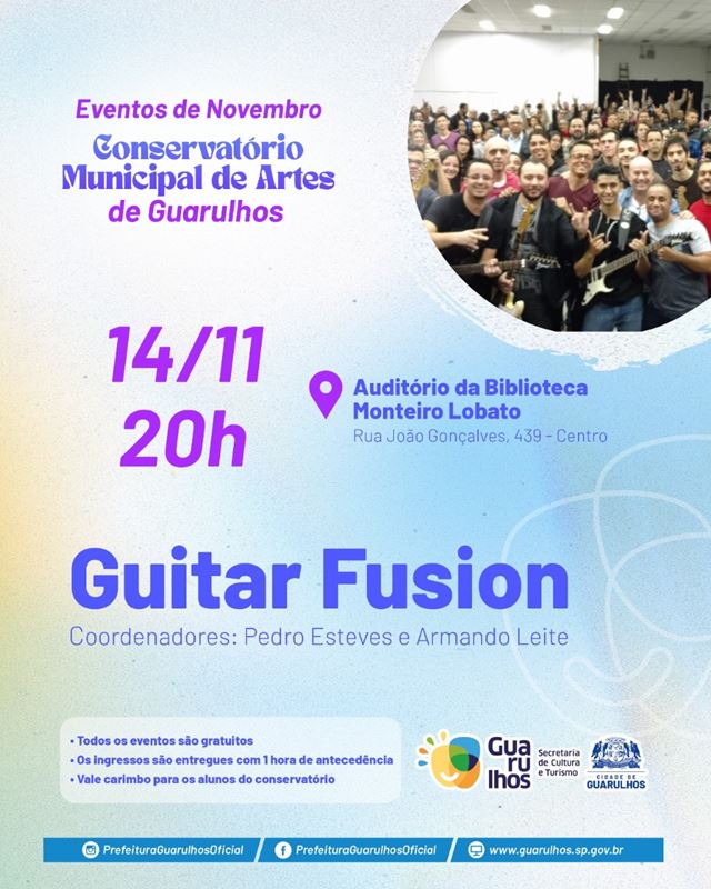 Biblioteca Monteiro Lobato recebe o Guitar Fusion no próximo dia 14