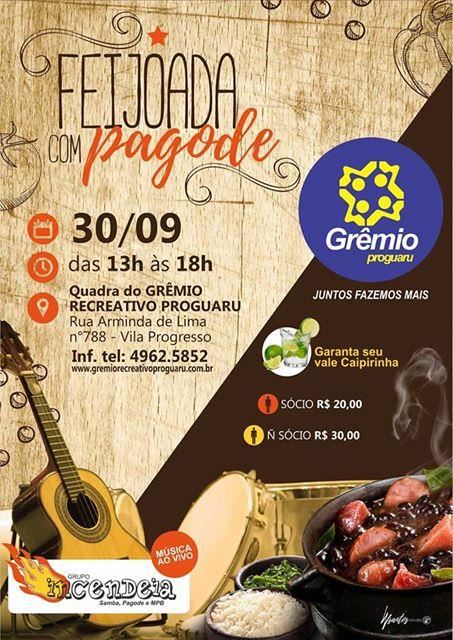 Grêmio Proguaru promove feijoada com pagode neste sábado