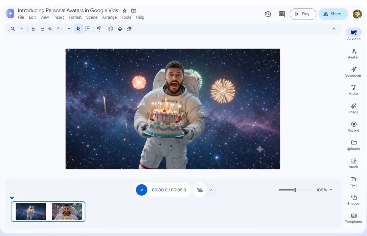 O Google Vids agora permite que você seja a estrela dos seus próprios vídeos de IA