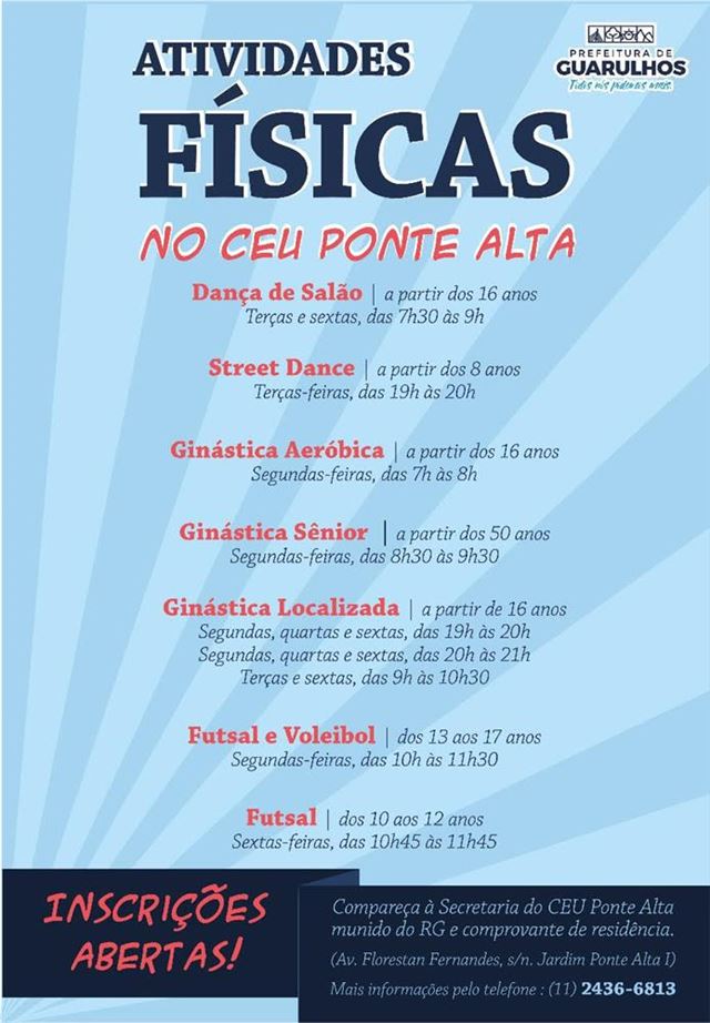 CEU Ponte alta abre vagas para atividades físicas gratuitas
