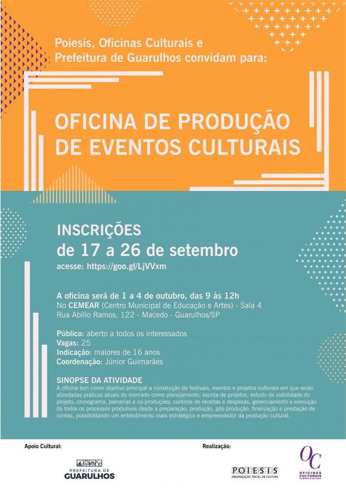 Inscrições para oficina de produção de eventos seguem até o dia 26