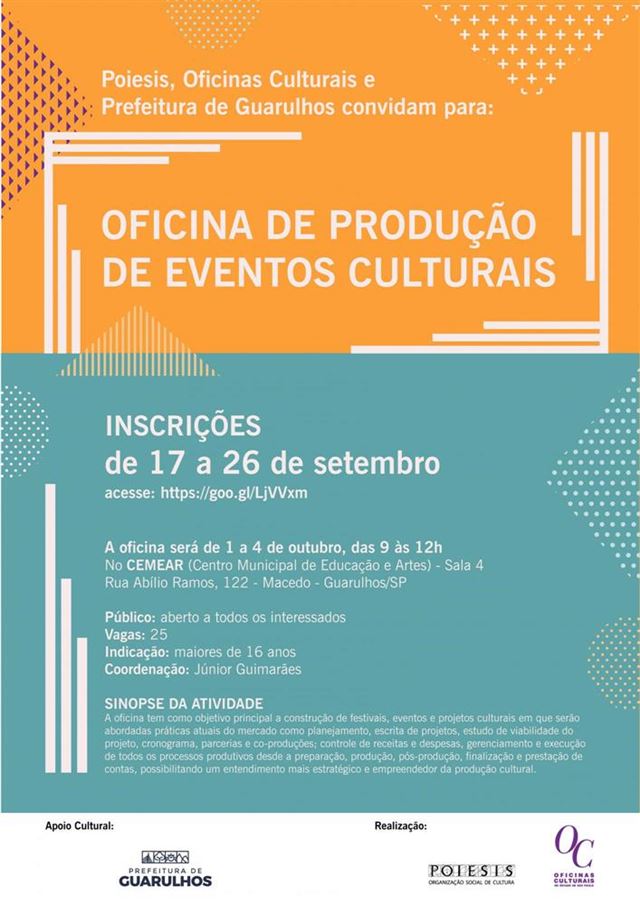 Inscrições para oficina de produção de eventos seguem até o dia 26