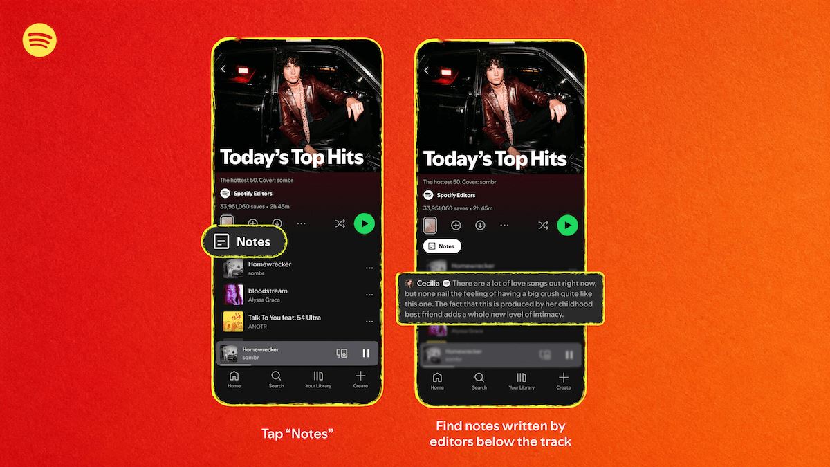 As novas Notas de Playlist do Spotify permitem que usuários e editores expliquem suas escolhas de músicas