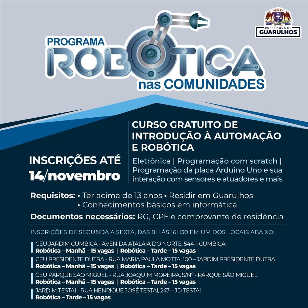 Programa Robótica nas Comunidades recebe inscrições até o dia 14