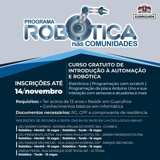 Programa Robótica nas Comunidades recebe inscrições até o dia 14