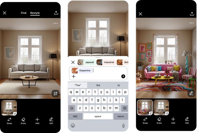 Pinterest revela um novo recurso chamado Restyle que permite redesenhar seu quarto com IA