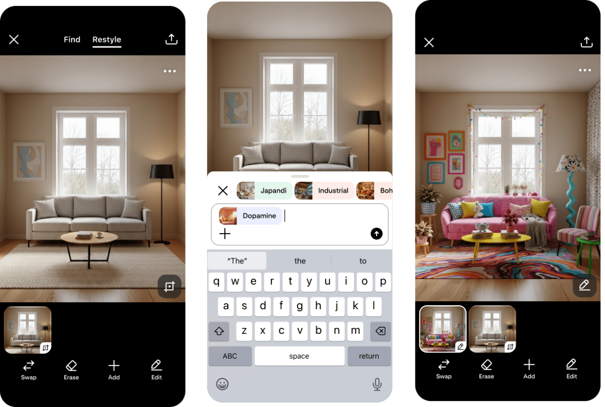 Pinterest revela um novo recurso chamado Restyle que permite redesenhar seu quarto com IA